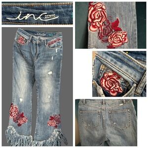 INC Women's Embroidered Cropped Jeans